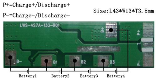 PCM For 14.8V4S Li-ion Battery Packs LWS-4S7A-133(4S)