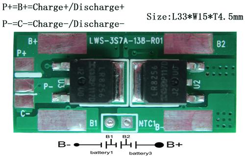 PCM For 11.1V3S Li-ion Battery Packs LWS-3S7A-1383S