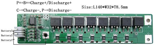 PCM For 11.1V3S Li-ion Battery Packs LWS-4S40A-156-R01(3S)