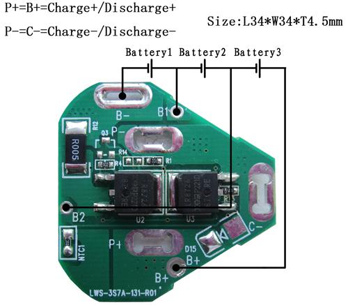 PCM For 11.1V（3S） Li-ion Battery Packs LWS-3S7A-131（3S）
